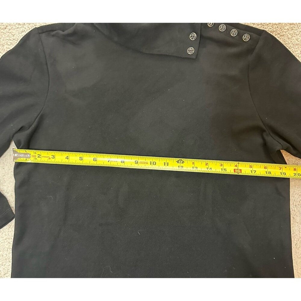 J McLaughlin Women’s Medium Black Faux Suede Long Sleeve Mock Neck Gold Buttons - Picture 7 of 12